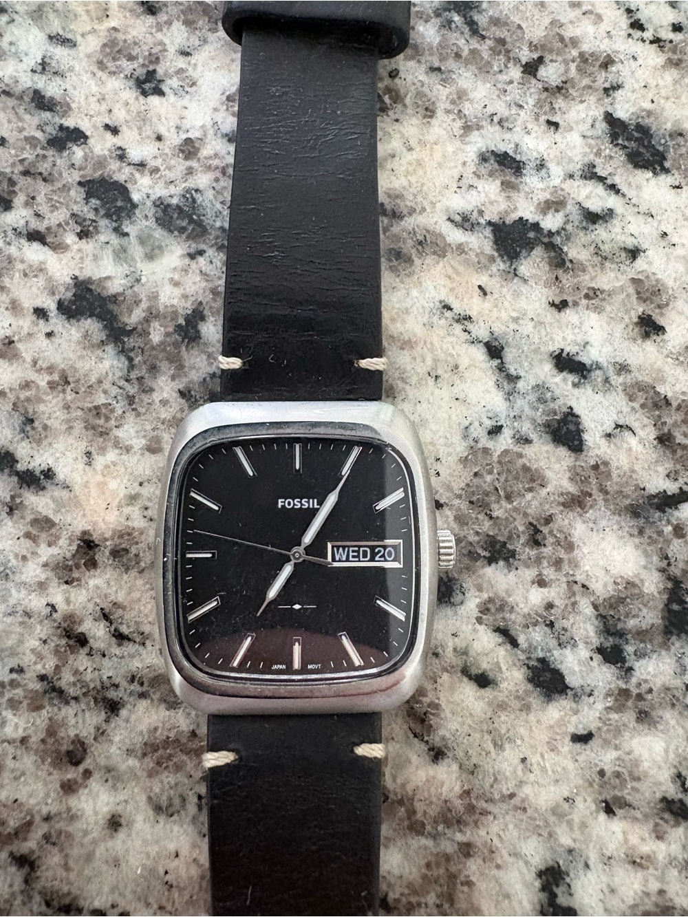 Fossil Men's Black Dial Watch with Black Leather Strap